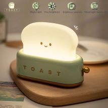 BANDIAN pan tostado dibujos animados LED luz nocturna Linda decoración del hogar Kawaii pan lámparas de mesa noche luz portátil con temporizador lámpara pequeña