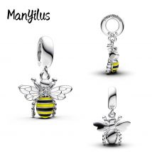 Manyilus S925 Silber gestreifter Hummel-Charm für Original-Armband, süßer Insekt-Schmuck, Anhänger, DIY-Garten-Geschenk für Sie