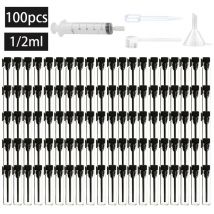 100/300 SZTUK + 4 akcesoria 1/2ml przezroczysty szklany flakon na perfumy z 100 butelek z zakraplaczem, 1 pipetą, 1 lejkiem, 1 dozownikiem, 1 strzykawką