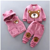 Winter Baby Gepolsterte Kleidung Sets Herbst Jungen Mädchen Baumwolle Dicke Fleece Warme Anzug Kinder Mit Kapuze Pullover Cartoon Bär Hosen 3Pcs