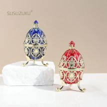 1 Stück handbemalte emaillierte rote Faberge-Ei-Stil dekorative Schmuckkästchen mit Scharnier, einzigartiges Geschenk für die Familie