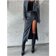 Women's Sexy Black Slit Mid Skirt Slim Buttocks Skirt High Street Party Fashion Punk Autumn Skirt
