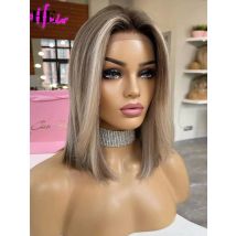 Ombre Ash Blonde Highlight Color Short Straight Bob Wig Synthetic Hair Lace Front Wigs for Women Daily Use 13x3 Lace Frontal Wig