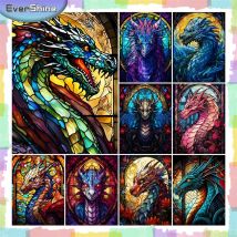 EverShine Glasmalerei Kunst Diamant Malerei Drache voller quadratischer Bohrer Mosaik Tier Kreuzstich Stickerei Cartoon Wanddekoration