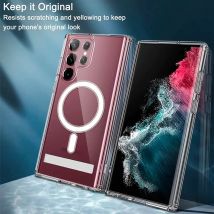 Magnetische Handyhülle mit Ständer für Samsung Galaxy S23 S24 Ultra Plus S22 Handyhüllen mit Ständer, klare schwarze Hülle