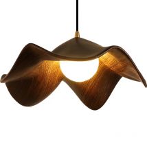 Lotus Leaf Original Wood Grain Colour Pendant Light Modern Resin Flower Chandelier for Bedroom Dining Room Bar Lamp LED Lighting