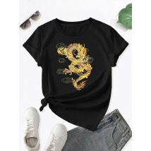 Sommer chinesische Neujahr Drachen jahr drucken T-Shirt Frauen T-Shirt Frauen lose lässige kurze Ärmel Sommer atmungsaktive T-Shirt Kleidung