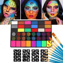Set di pittura per il corpo del viso solubile in acqua da 42 colori Set di pittura per il viso con glitter al neon UV Art Trucco per pittura per il corpo per feste di Halloween e Natale
