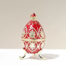 1 Stück handbemalte emaillierte rote Faberge-Ei-Stil dekorative Schmuckkästchen mit Scharnier, einzigartiges Geschenk für die Familie
