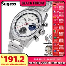 Sugess Watch 38mm cronografo orologi da uomo Original ST1902 Swanneck Movement orologi da polso meccanici impermeabili zaffiro a cupola