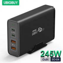 Ubigbuy caricabatterie USB C da 245W, adattatore di alimentazione GaN per Laptop stazione di ricarica rapida Desktop a 4 porte per MacBook Pro,iPhone 15 14,Galaxy