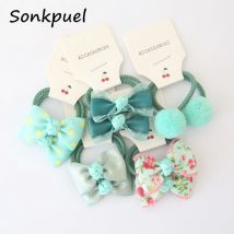 10 Teile/satz Floral Bogen Baby Haar Seil Elastische Einfarbig Pompom Kind Haar Krawatte Für Mädchen Cartoon Dot Plaid Print Kind gummiband