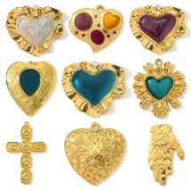 3pcs/Lot French Retro Stainless Steel Enamel Love Heart Necklace Pendant Hamsa Hand DIY Earring Charm Women Big Cross Jewelry