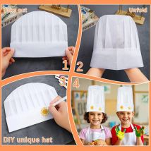 20 Pack Chef Hats for Kids, Disposable Non-Woven Chefs Hat Bulk DIY Kids Chef Cap for Baking, Cooking, Activity, Pizza Party