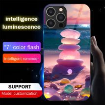 Carino Spiaggia Ciottoli Cassa Del Telefono Luminoso HA CONDOTTO LA Luce di Vetro Della Copertura Antiurto Per Samsung S25 S24 S23 S22 S21 S20 FE Nota Più Ultra