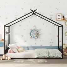 KOMHTOM 140x200 cm Letto piatto Letto con struttura in ferro Letto per bambini Home Strip Nero