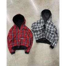 Vintage Checkered Oversized Hooded Jacket, Y2K Streetwear Embroidered Casual Sweatshirt for Autumn Winter