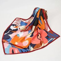 Blumendruck-Bandana, quadratischer Kopftuch, Seide wie Blumen-Kopftücher, quadratischer Satin-Haarschal, Bandanas für Frauen, 90 x 90 cm