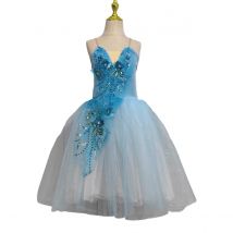 Lange Ballett-Tutu-Röcke, blaues 3D-Blumenkleid, Performance-Kostüme, Prinzessin, Tanzpraxis, romantisches Kleid