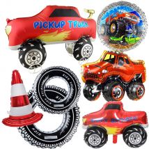 Monster Truck Theme Foil Balloons Red Truck with Wheel Traffic Cone Tire Balloon Kids Racing Birthday Party Baby Shower Decor