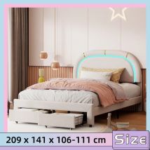 Letto imbottito Creahappy, struttura doppia 140x200 cm, letto contenitore con due scomparti portaoggetti e luci led