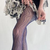 Frauen Strumpfhosen Elegante Sexy Welle Boden Strümpfe Damen Aushöhlen Spitze Strumpfhosen Atmungsaktive Sheer Weibliche Lange Strümpfe