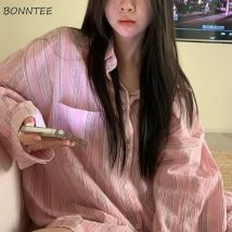 Gestreiften Shirts Frauen Ästhetische Lose Süße Frühling Täglichen Alle-spiel Casual Koreanischen Stil Mode Studenten Klassische Camisas Mujer Ins