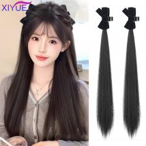 XIYUE Synthetische Klaue Clip Doppel Pferdeschwanz Elf Ohr Bogen Perücke Zu Erhöhen Haar Volumen Lange Gerade Geflecht Perücke Pferdeschwanz Weibliche