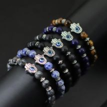 Evil Eye Armband Mann Frauen Vintage Silber Farbe Fatima Hand Armband Lapis Lazuli Lava Stein Armband Hamsa Brazalete Zubehör