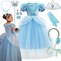 Ragazza fantasia festa di compleanno abito da ballo di Cenerentola con guanti ricamo floreale gonfio per bambini principessa abito da festa fata pantofola di vetro