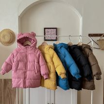 2024 Mädchen Wintermantel Jungen gepolstert verdickt warm lange Oberbekleidung Kinder einfarbig Kapuze neue Kleider jacke 2-8 Jahre alt