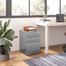 Cajonera De Oficina Vinsetto Con 3 Cajones Y Cerradura, Cajonera De Escritorio Con Ruedas De Acero, 39 x 48 x 59 cm, Gris