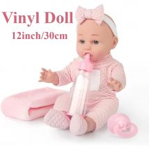 12''/30CM Babypuppe für Kleinkinder, Puppenset mit Schnuller, Babyflaschendecke, tolles Geschenk für Mädchen, rosa Tücher, Rollenspiel