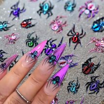 1pcs Cat Eyed Spider Design Nail Sticker 3D Colorful/Black Spider Web Cat's Eye Nail Decals DIY Self-Adhesive Halloween Manicure