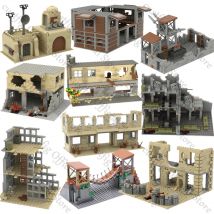MOC WW2 Military Base Battlefield Ruinen Bausteine Soldat Figuren Arme Fortresses Bunker Gefängnis Käfig Brücke DIY Szene Spielzeug