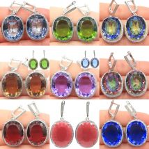 40 x 21 mm große 17,5 g Edelstein-Peridot-Turmalin-Feuer-Regenbogen-Mystik-Topas-Silberohrringe