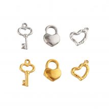 5pcs/lot Stainless Steel Love Heart Lock and Key Charms Heart Pendants for DIY Necklace Earring Bracelet Jewelry Making