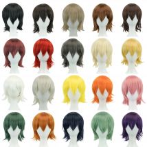 Parrucche BOB sintetiche unisex da 12 pollici per capelli corti cosplay con frangia Parrucca Lolita per costume di Halloween rosa bionda arancione