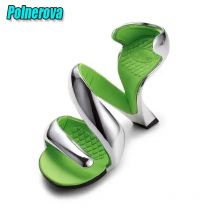 Strange Heels Gladiator Sandals Open Toe Twist Mixed Colors Slip On High Heels Summer Fashion Runaway Show Novelty Women's Shoes