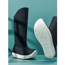 Fulujiacos Hanfu-Stiefel aus Segeltuch mit dicken Sohlen, höhenvergrößernde antike Kostümstiefel für Herren, Schuhe mit langen Beinen