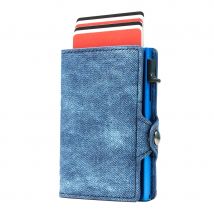 CASEKEY Portamonete pop-up in pelle denim minimalista sottile Portafoglio Porta soldi Rfid Porta smart card in metallo alluminio per uomo donna