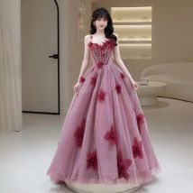 2026 Spring Summer New Style Flowery Chiffon Evening Gown With Strapless Design Elegant Long Party Dress Customized