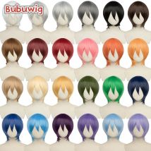 Bubuwig Synthetic Hair 30cm Short Straight Pure Color Cosplay Wigs Over 100 Colors Black White Red Blue Brown Wig Heat Resistant
