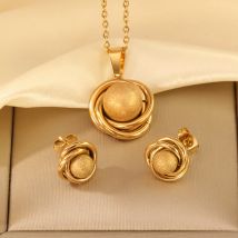Neue Mode-Set von Flow Herz Halskette Ohrringe Gold Edelstahl o Kette Frauen Vintage Dating Luxus Geburtstag Schmuck Geschenk