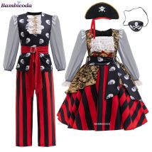2025B niñas niños disfraz de capitán pirata caribeño carnaval fiesta de disfraces niñas vestido elegante ropa de Cosplay 3-10Y