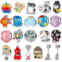 Blue Enamel Cuttlefish Flower Life Tree Skull 925 Sterling Silver Charms for Jewelry Making Fit Original Charm JIUHAO Bracelet