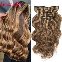 120g 7pcs Körper gewellte Clip Haar verlängerungen brasilia nische Maschine Remy natürliche menschliche Haars pange in Klavier farbe Karamell braun