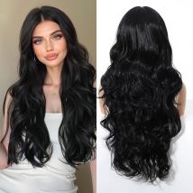Synthetic Lace Hairline Wigs Natural Black Balayage Long Water Wavy Lace Forehead Wig Hand Lace Wigs for Women Heat Resistant