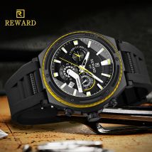 REWARD Schwarz Gelb Quarzuhren Sportuhr Herren Chronograph Armbanduhren Clack Man Leuchtzeiger