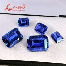 Cornflower Blue Royal blue rectangle shape emerald cut artificial lab sapphire including minor cracks inclusions loose gem stone